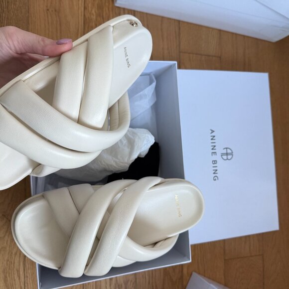 NWT Anine Bing Lizzie Slide Sandals Padded Crisscross Strap Open Toe Ivory Sz 36 - Picture 4 of 10